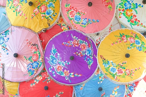 Background of colorful Asian umbrellas