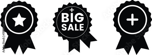 Medal icon set. Approved or certified medal icons. Line, glyph and flat style. Certified, qualified, the best, check mark and number one. Vector illustration.