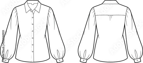 Photos Flat vector blouse technical fashion sketch front back view illustration design