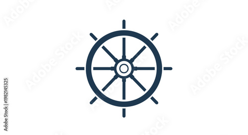 Classic maritime steering wheel at ship helm.