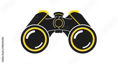 Cartoon binoculars illustration with yellow borders.