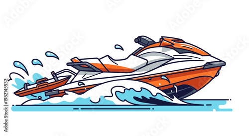 Vibrant Speedboat Racing Across Bright Waters.
