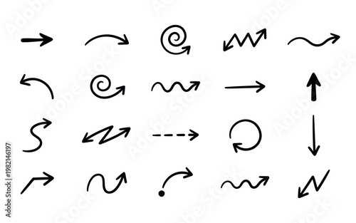 Collection of various hand drawn arrows on for design