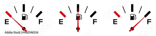 Fuel gauge indicator set empty half full vector illustration