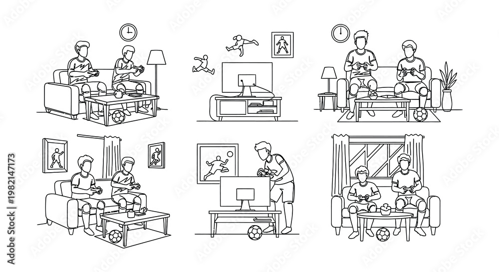 Obraz premium Family activities at home gaming relaxing and playing together illustrated