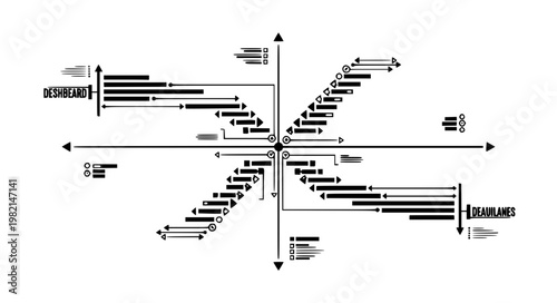 Dual Axis Gantt Project Timeline with Milestones and Deadlines Black Silhouette Vector Illustration