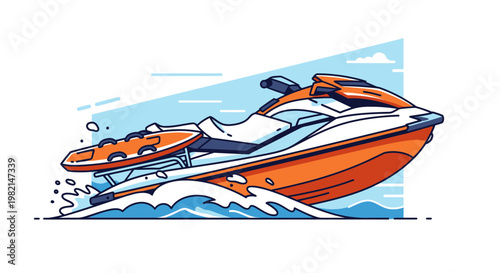 Jetski Rider in Action on Orange White Personal Watercraft.
