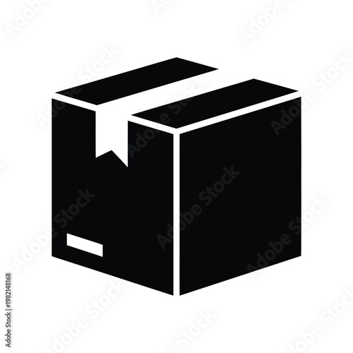 Minimalist black cardboard shipping box with open flaps package