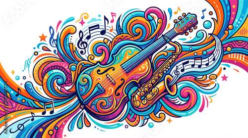 Vibrant Guitar Music Instrument Artwork.