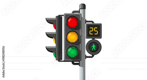 Traffic Light with Red Green Yellow Signals.