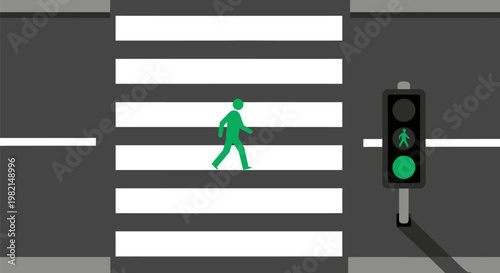 Green Pedestrian Silhouette Crossing a Street.