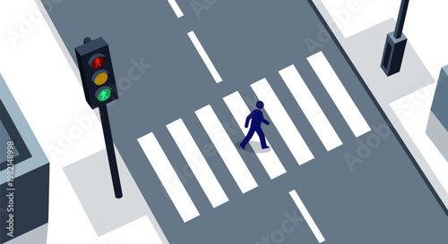 Pedestrian walking alone in isometric view.