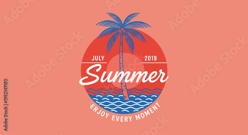 Summer event with palm tree and enthusiastic crowd in a beach setting