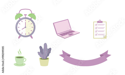 Collection of productivity and office routine isolated vector elements.