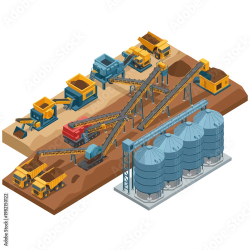 Isometric Mining Operation - Extracting Resources with Heavy Machinery.
