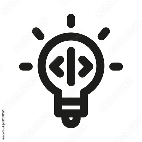 Web code icon. This modern web code light bulb line icon features a professional and sleek design for innovative coding.