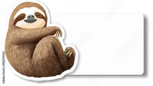 Cute sloth sticker featuring sloth sleeping peacefully, showcasing its soft fur and relaxed posture, perfect for adding charm to any space