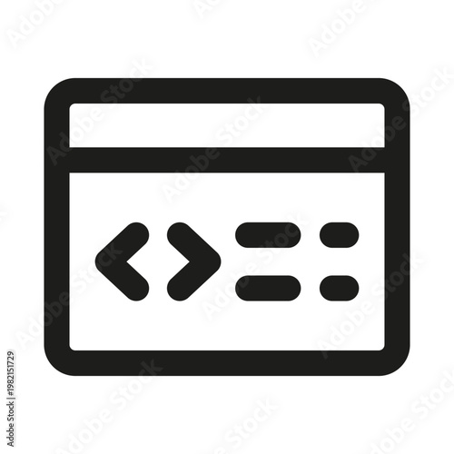 Coding interface icon. This professional coding interface outline icon features a sleek design representing software development.