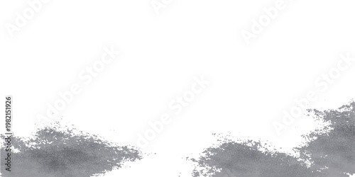 Vintage winter nature illustration featuring a grunge paint splash frame around black ink textures of snow covered pine tree branches with cold blue water drops