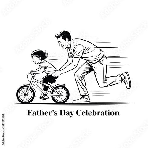 Heartwarming father's day dad teaching child to ride a bike celebration illustration