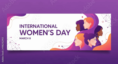 International Womens Day banner featuring diverse women profiles.