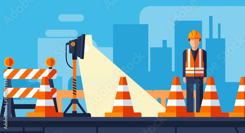 Construction worker wearing helmet and reflective safety vest.