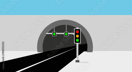 Tunnel Entrance With Traffic Light On Road.