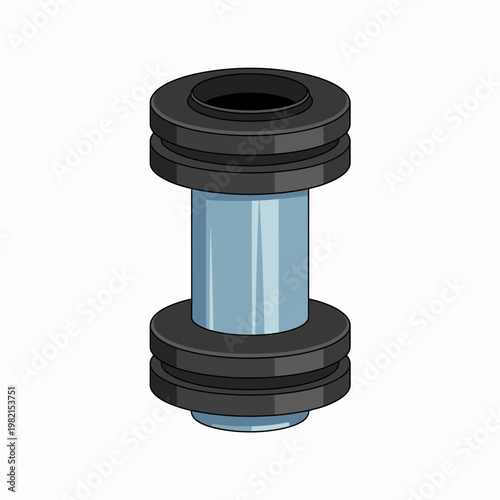 Blue cylindrical pipe with black rubber gaskets on both ends