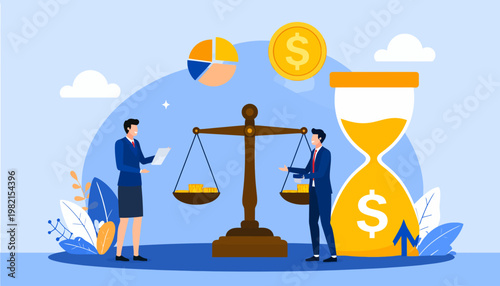 Business people comparing wealth balance.