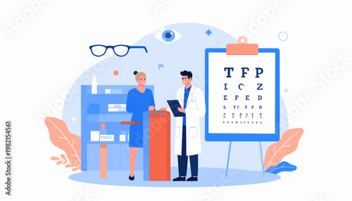 Doctor and patient eye exam.
