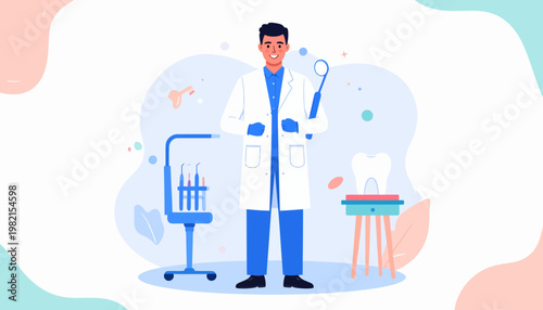 Doctor in white lab coat standing.