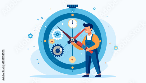 Man fixing a large clock face.