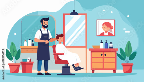 Man getting haircut from barber indoors.