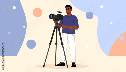 Man holding professional video camera equipment.