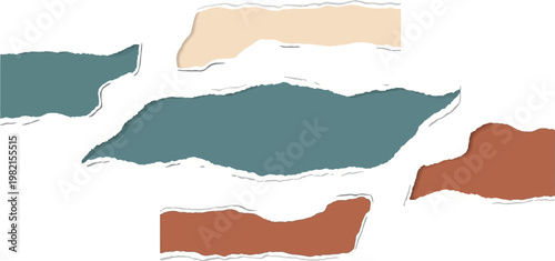 Abstract Colorful Torn Paper Strips Vector: Minimalist Ripped Paper Scraps with Deckle Edges, Organic Hand-Drawn Shapes for Creative Collage, Scrapbooking, Branding, and Modern Graphic Design