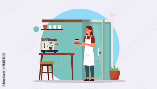 Woman wearing white apron indoors.