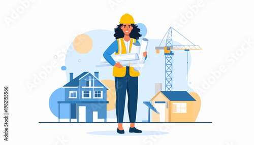 Woman wearing yellow hardhat and vest.