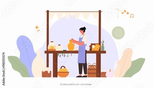 Woman working at a craft table.