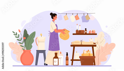 Woman working in a bakery shop.