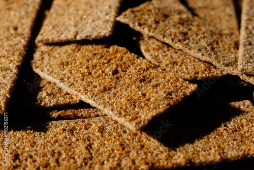 Close-up of crunchy rye crispbread snacks