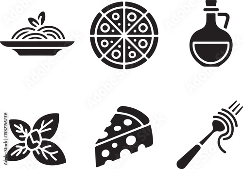Authentic collection of classic Italian food and delicious Mediterranean cuisine icons for menus