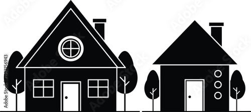 House icons vector set with modern home buildings residential property symbols black silhouette illustration collection