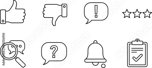 Feedback and rating icons vector set with like dislike review notification and checklist symbols outline illustration