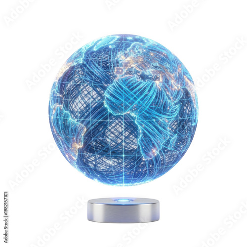 Futuristic Digital Globe with Network Connections and Illuminated Continents Displaying Globalization Impact