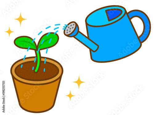 ジョウロで植物に水やりするイラスト素材