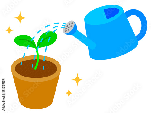 ジョウロで植物に水やりするイラスト素材2