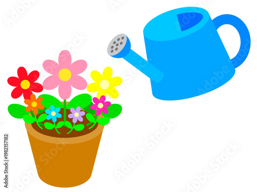 ジョウロでお花に水やりするイラスト素材3