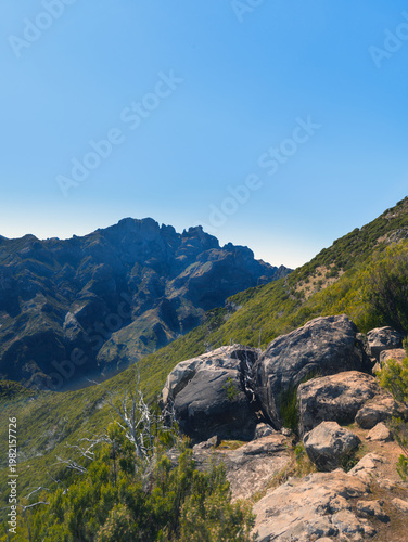Mountain landscape on the island of Madeira, hiking zone arround Pico Ruivo (Portugal)