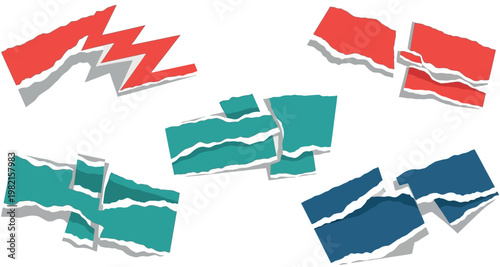 Colorful Torn Paper Strips Vector Set: Realistic Ripped Paper Scraps with Deckle Edges, Multi-Colored Jagged Paper Borders for Creative Collage, Scrapbooking, Notes, and Graphic Design Elements