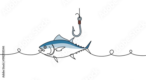 Blue fish caught on fishing hook.